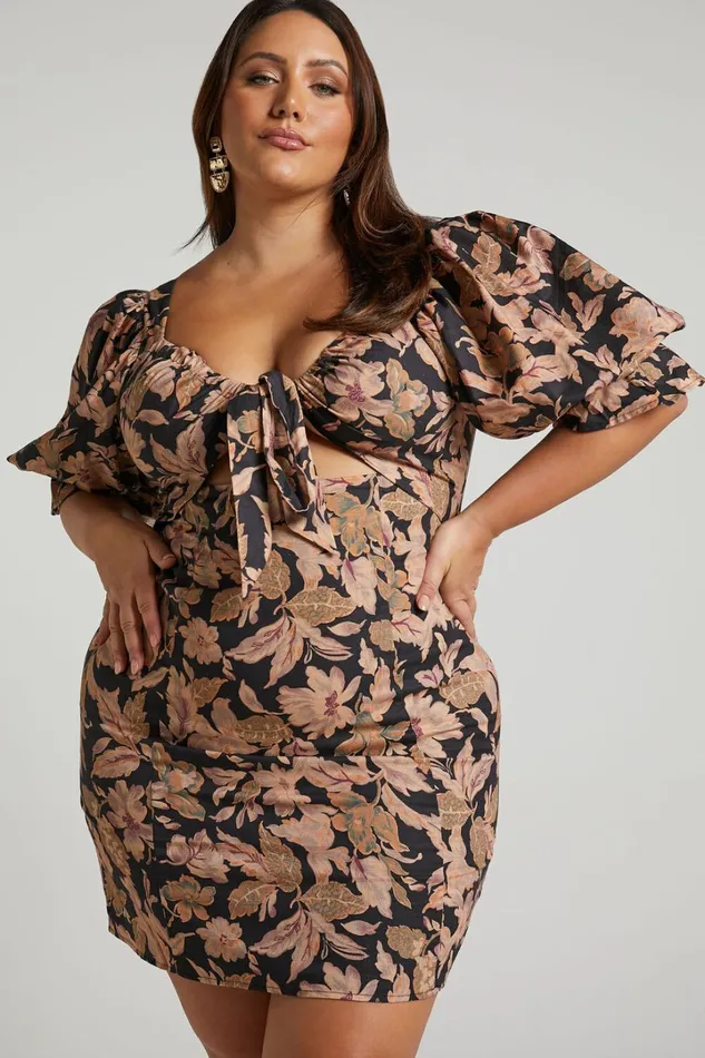 Amalie The Label 8211 Dessie Linen Blend Tie Front Open Back Puff Sleeve Mini Dress In Kora Print Women Showpo Dresses Amalie The Label 8211 Dessie Linen Blend Tie Front Open Back Puff Sleeve Mini Dress In Kora Print Women Showpo Dresses