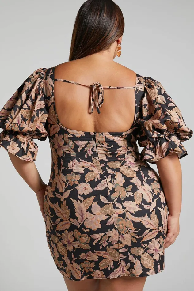 Amalie The Label 8211 Dessie Linen Blend Tie Front Open Back Puff Sleeve Mini Dress In Kora Print Women Showpo Dresses