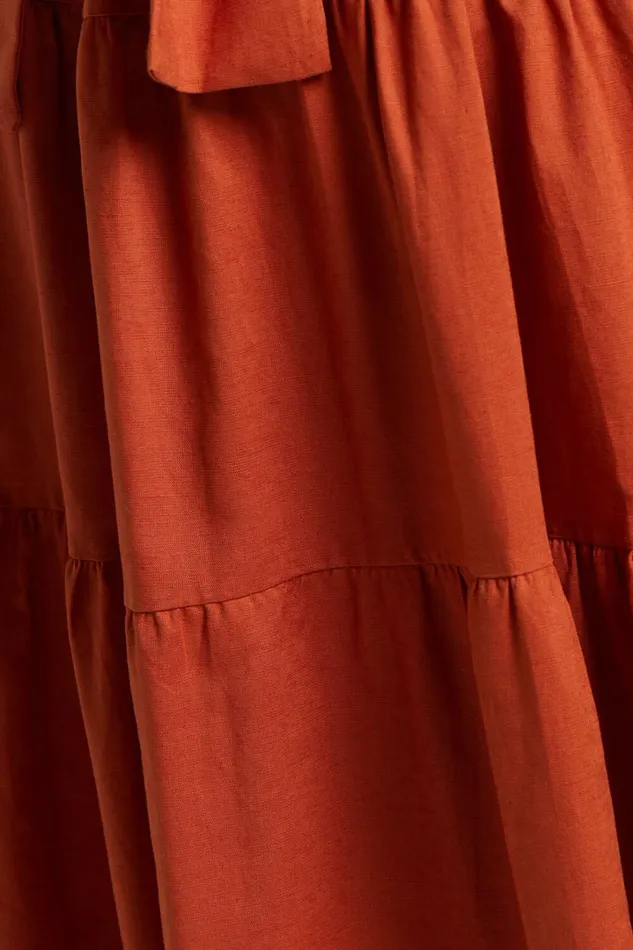 Amalie The Label 8211 Emerita Linen Blend Sweetheart Twist Front Tie Back Midi Dress In Burnt Sienna Women Showpo Dresses