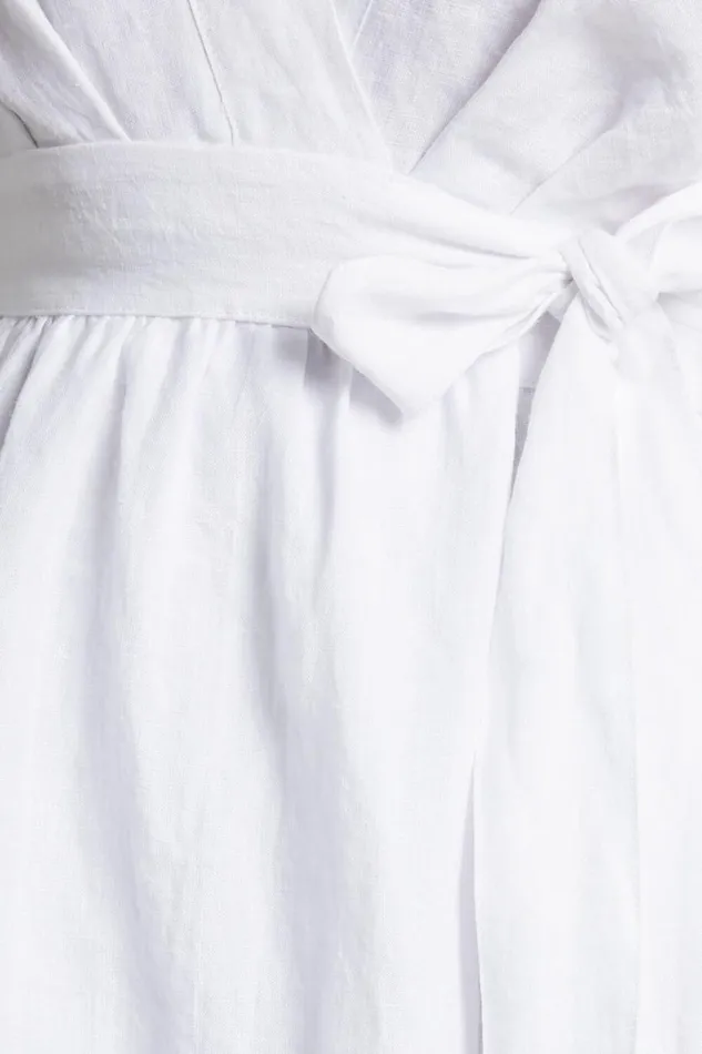 Amalie The Label 8211 Franc Linen Puff Sleeve Wrap Midi Dress In White Women Showpo Modest Clothing