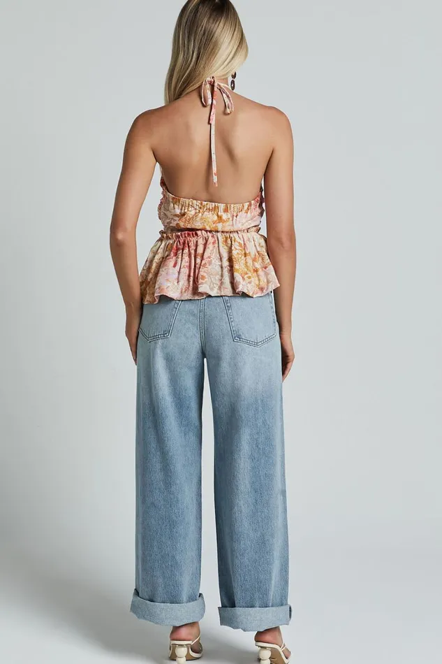 Amalie The Label 8211 Herrera Mid Rise Wide Leg Denim Jeans In Mid Blue Wash Women Showpo Jeans