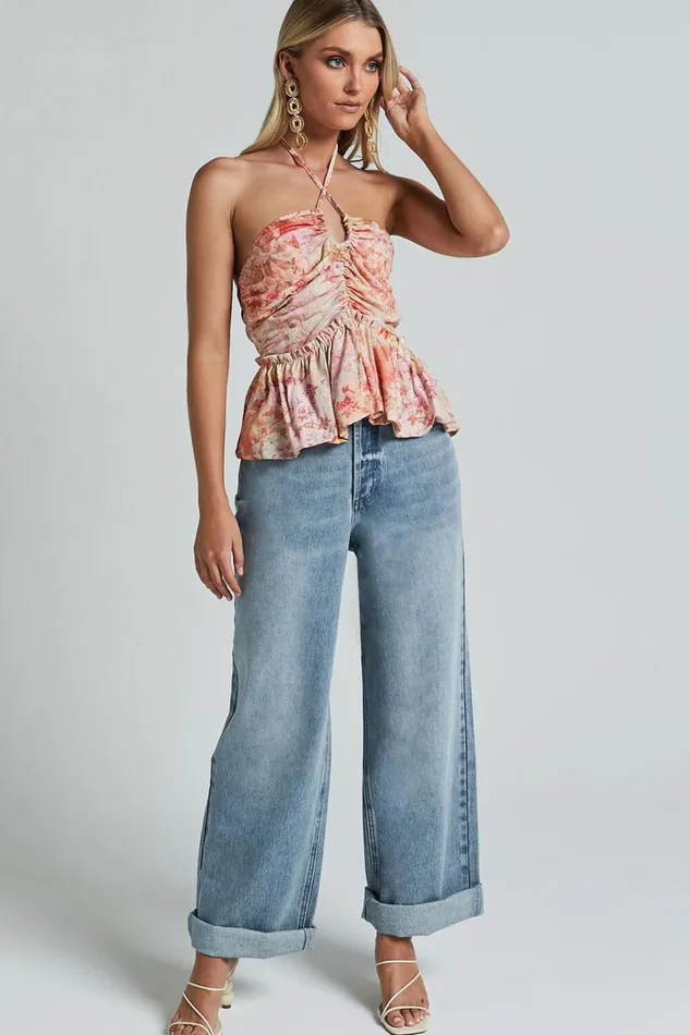 Amalie The Label 8211 Herrera Mid Rise Wide Leg Denim Jeans In Mid Blue Wash Women Showpo Jeans