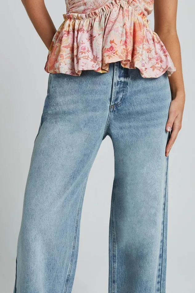 Amalie The Label 8211 Herrera Mid Rise Wide Leg Denim Jeans In Mid Blue Wash Women Showpo Jeans