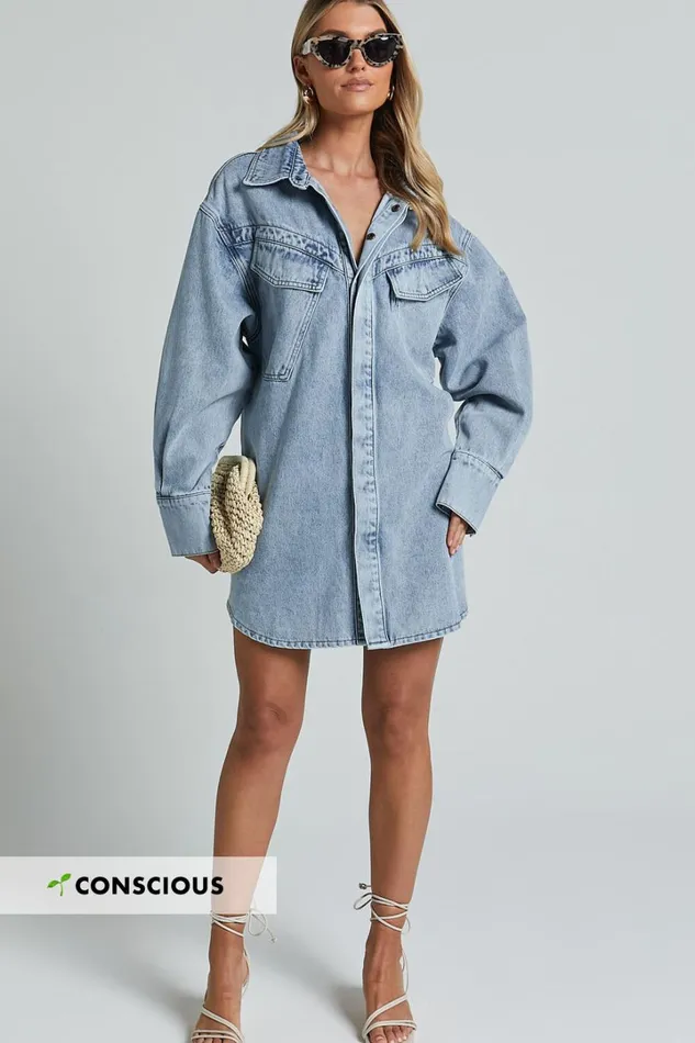 Amalie The Label 8211 Herrera Recycled Cotton Denim Dress In Mid Blue Wash Women Showpo Conscious Amalie The Label 8211 Herrera Recycled Cotton Denim Dress In Mid Blue Wash Women Showpo Conscious