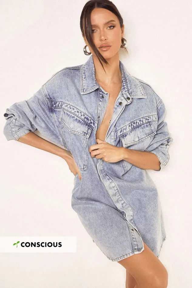 Amalie The Label 8211 Herrera Recycled Cotton Denim Dress In Mid Blue Wash Women Showpo Conscious
