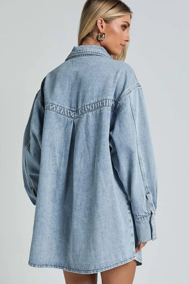 Amalie The Label 8211 Herrera Recycled Cotton Denim Dress In Mid Blue Wash Women Showpo Conscious