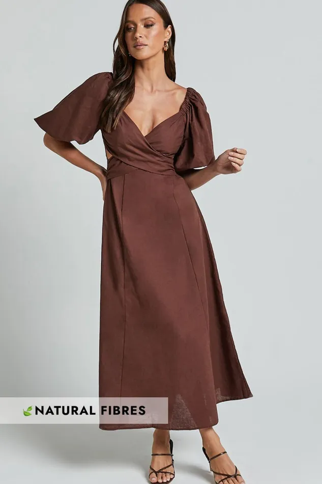 Amalie The Label 8211 Janae Linen Blend Puff Sleeve Cut Out Midi Dress In Chocolate Women Showpo Curve Clothes Amalie The Label 8211 Janae Linen Blend Puff Sleeve Cut Out Midi Dress In Chocolate Women Showpo Curve Clothes