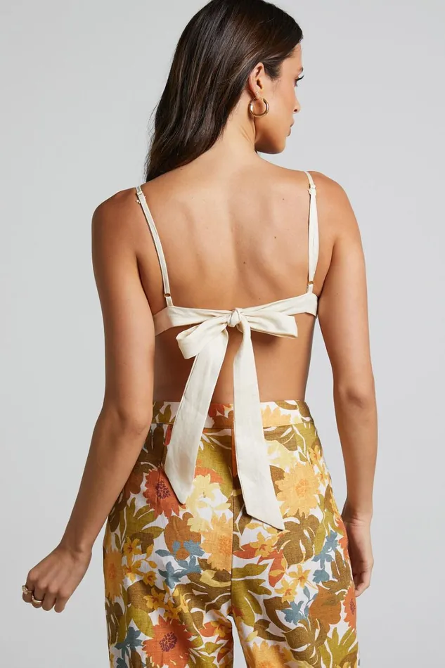 Amalie The Label 8211 Johayna Linen Tie Back Bralette In Oat Women Showpo Curve Clothes