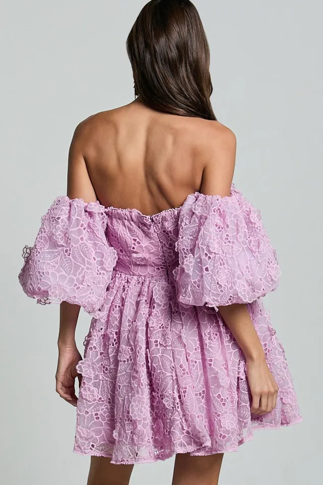 Amalie The Label 8211 Lorena Sweetheart Off Shoulder Puff Sleeve Mini Dress In Purple Women Showpo Dresses