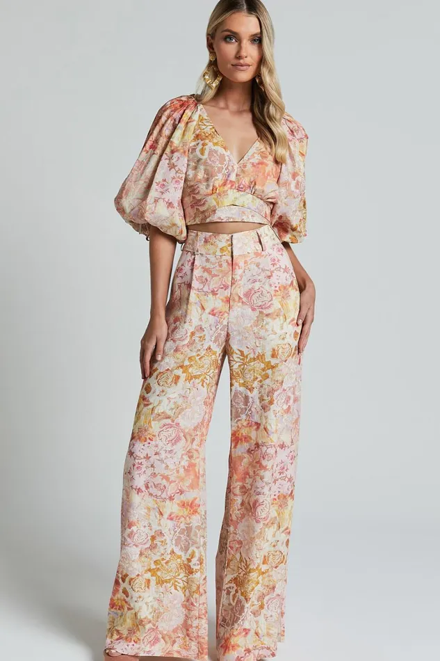 Amalie The Label 8211 Nazila Linen Blend Balloon Sleeve Crop Top In Morocco Print Women Showpo Conscious