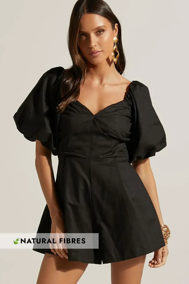 Amalie The Label 8211 Palais Linen Blend Off Shoulder Puff Sleeve Sweetheart Neck Playsuit In Black Women Showpo Rompers Amalie The Label 8211 Palais Linen Blend Off Shoulder Puff Sleeve Sweetheart Neck Playsuit In Black Women Showpo Rompers