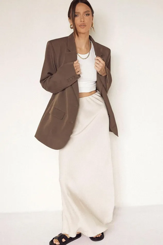 Amari Maxi Skirt 8211 High Waisted Bias Cut Skirt In Oyster Women Showpo Curve Clothes