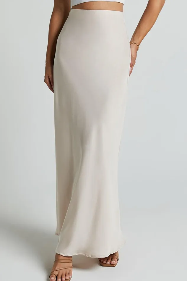 Amari Maxi Skirt 8211 High Waisted Bias Cut Skirt In Oyster Women Showpo Curve Clothes