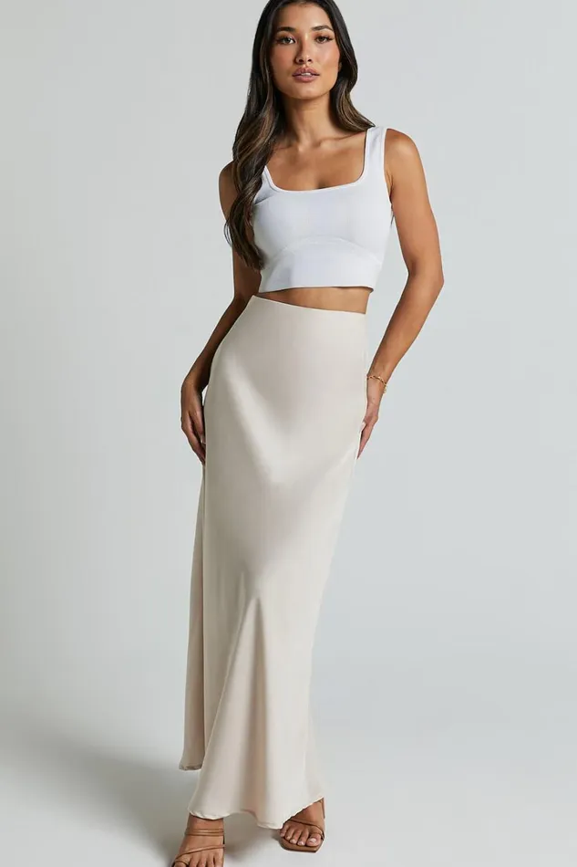 Amari Maxi Skirt 8211 High Waisted Bias Cut Skirt In Oyster Women Showpo Curve Clothes