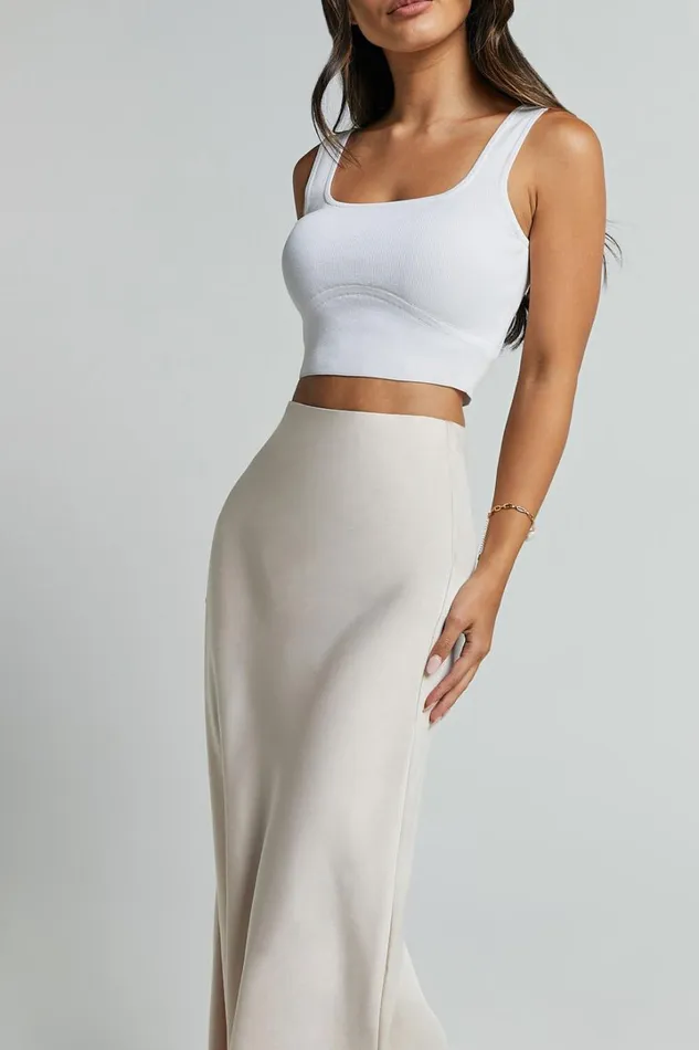 Amari Maxi Skirt 8211 High Waisted Bias Cut Skirt In Oyster Women Showpo Curve Clothes