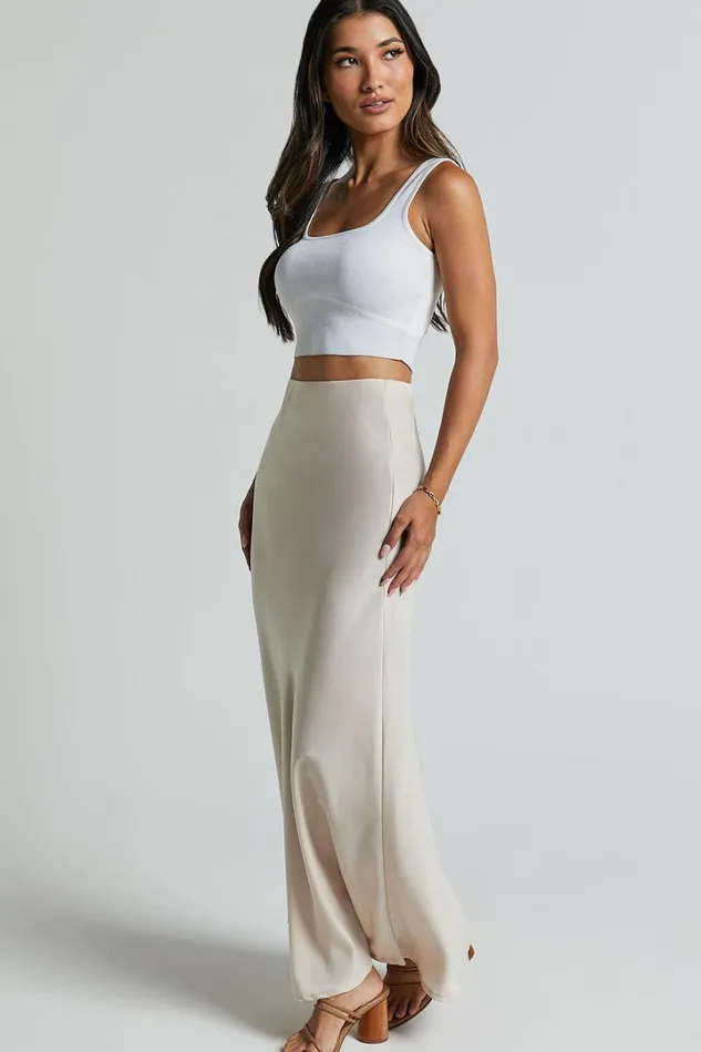 Amari Maxi Skirt 8211 High Waisted Bias Cut Skirt In Oyster Women Showpo Curve Clothes
