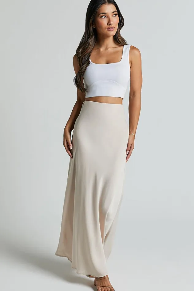 Amari Maxi Skirt 8211 High Waisted Bias Cut Skirt In Oyster Women Showpo Curve Clothes