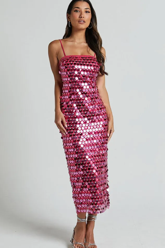 Amarie Midi Dress 8211 Circle Sequin Dress In Pink Women Showpo Dresses