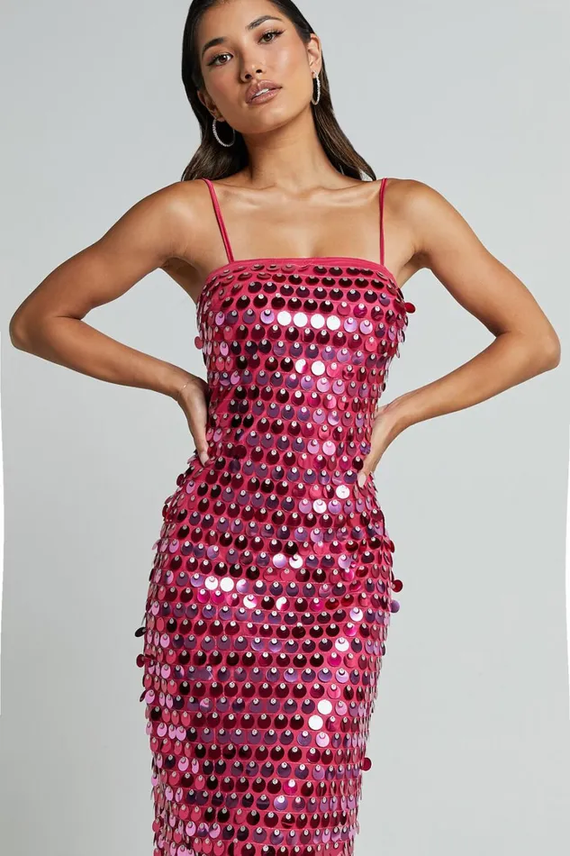 Amarie Midi Dress 8211 Circle Sequin Dress In Pink Women Showpo Dresses