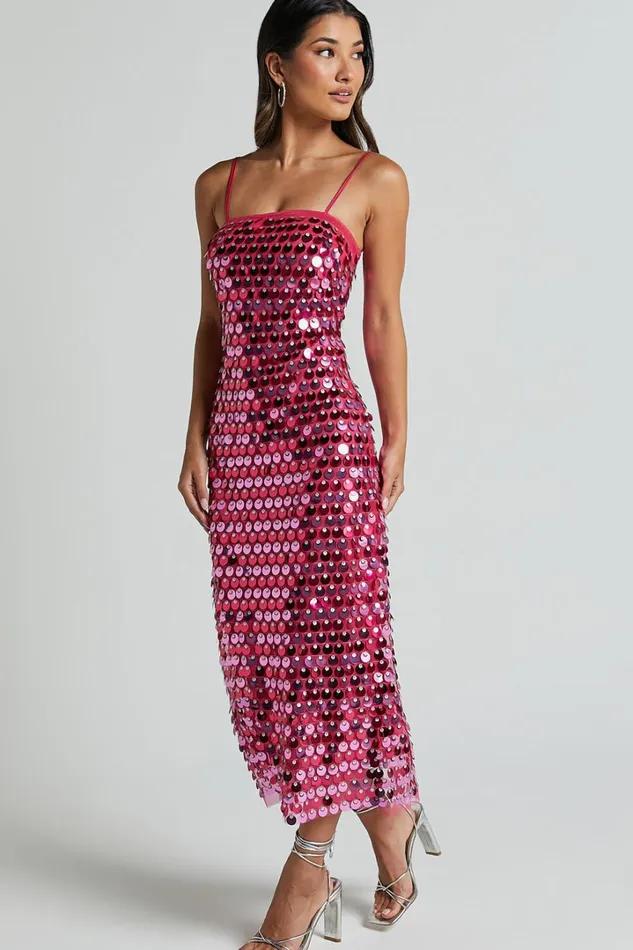Amarie Midi Dress 8211 Circle Sequin Dress In Pink Women Showpo Dresses