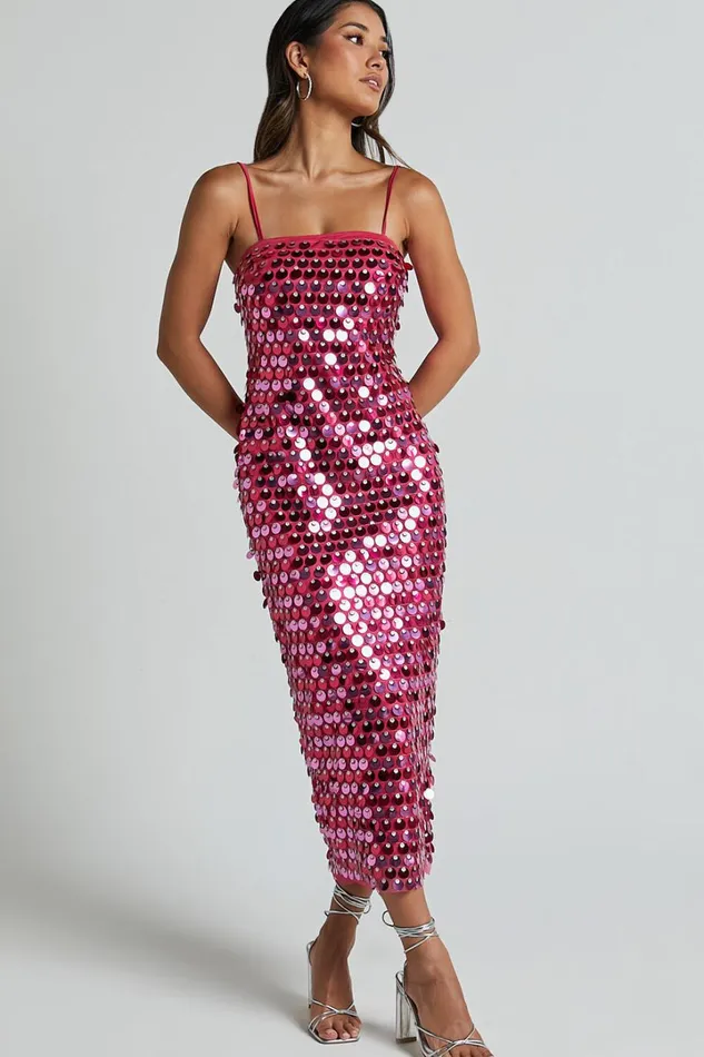Amarie Midi Dress 8211 Circle Sequin Dress In Pink Women Showpo Dresses