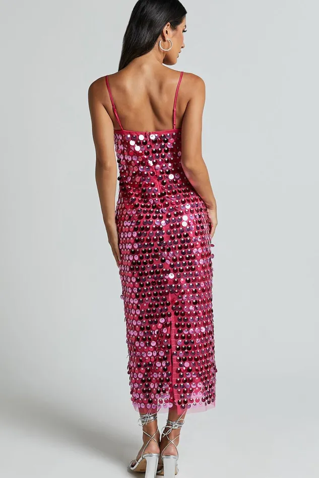 Amarie Midi Dress 8211 Circle Sequin Dress In Pink Women Showpo Dresses