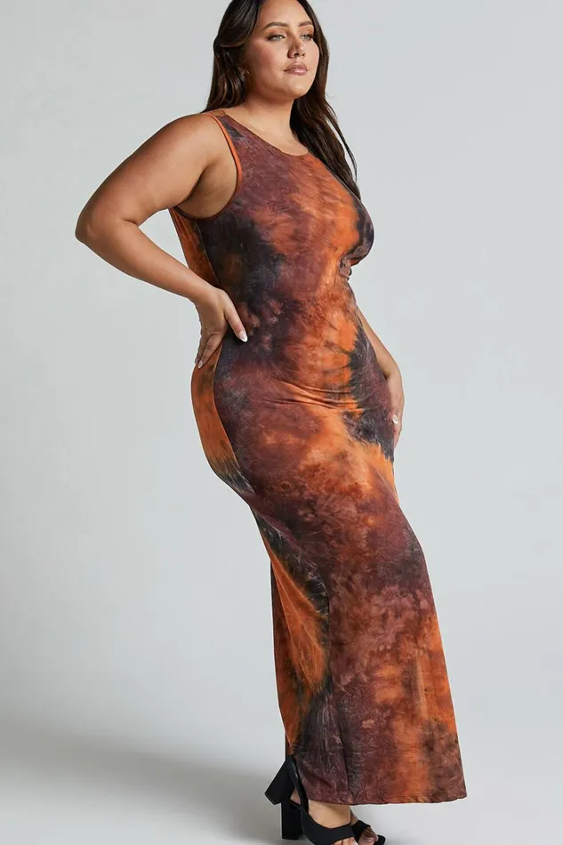 Amayra Midi Dress 8211 High Neck Bodycon Dress In Brown Tie Dye Women Showpo Basics