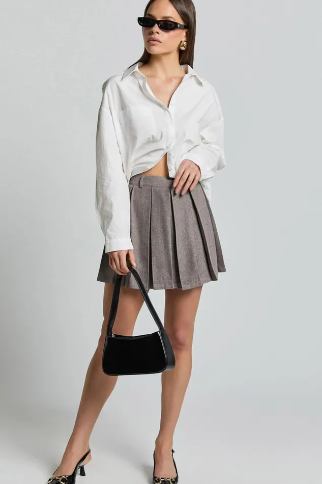 Andie Mini Skirt 8211 Tailored Pleated Mini Skirt In Grey Women Showpo Skirts