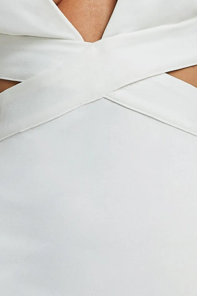 Anjie Midi Dress 8211 Plunge Neck Cross Back Cut Out Dress In White Women Showpo Dresses