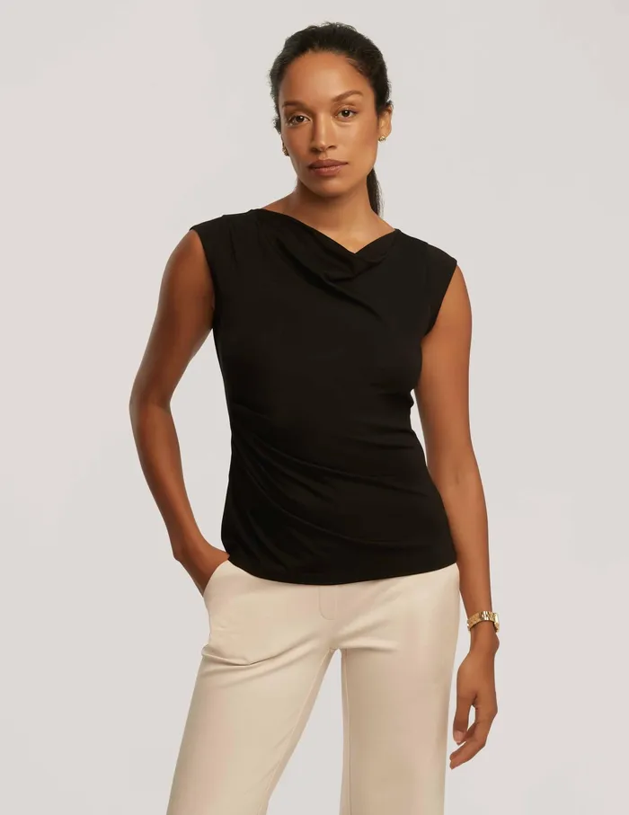 Anne Klein Cap Sleeve Cowl Neck Top Anne Black Women Clothing