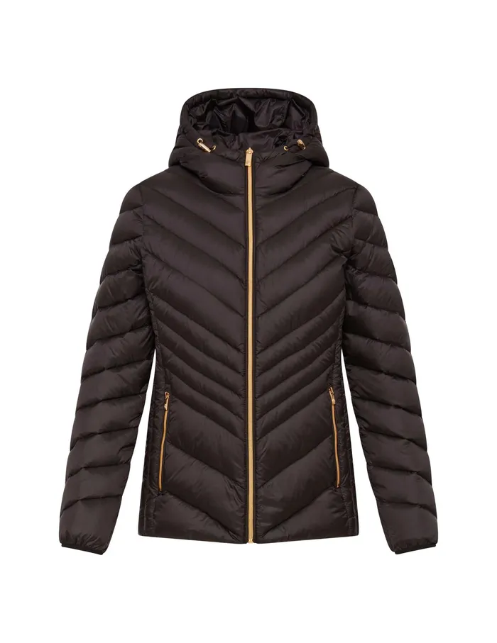 Anne Klein Chevron Packable Puffer Jacket Black Women Clothing