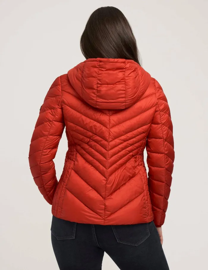 Anne Klein Chevron Packable Puffer Jacket Crimson Women Clothing