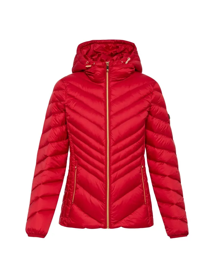 Anne Klein Chevron Packable Puffer Jacket Crimson Women Clothing