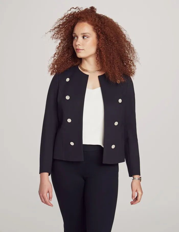 Anne Klein Compression Collarless Military Jacket Anne Black Women Clothing