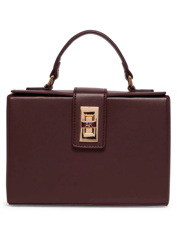 Anne Klein Convertible Box Bag With AK Enamel Turn Lock Cranberry Women Handbags