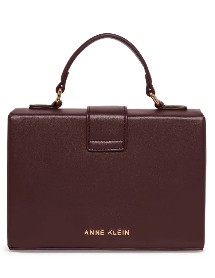 Anne Klein Convertible Box Bag With AK Enamel Turn Lock Cranberry Women Handbags