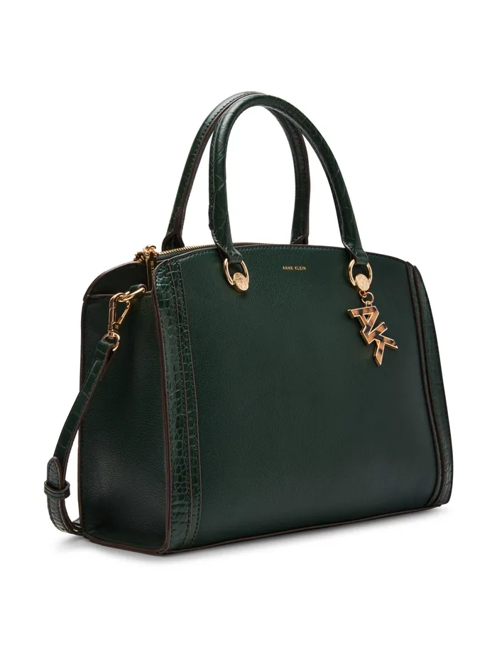Anne Klein Croco Trimmed Satchel Evergreen Women Handbags