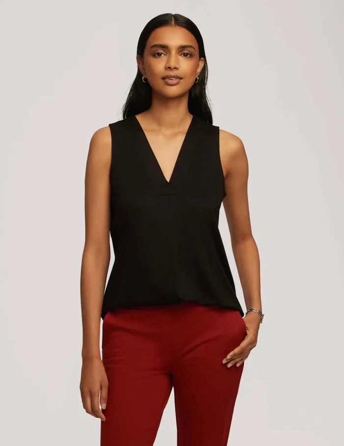Anne Klein Harmony Knit Pleat Neck Shell Anne Black Women Clothing