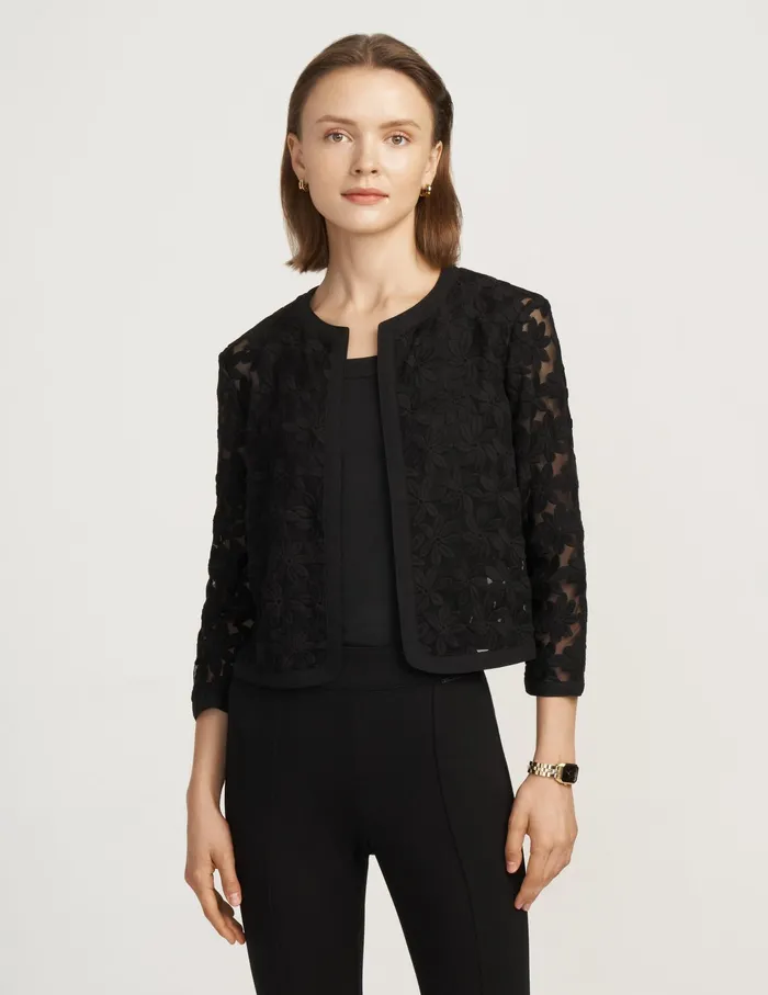 Anne Klein Lace Cardigan Jacket Anne Black Women Clothing