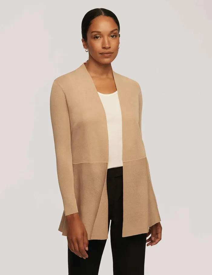 Anne Klein Long Cardigan With Waist Seam Latte Women Clothing