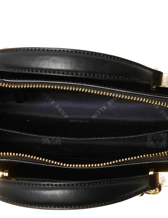 Anne Klein Mini Convertible Snake Trimmed Satchel With Swag Chain Black Women Handbags