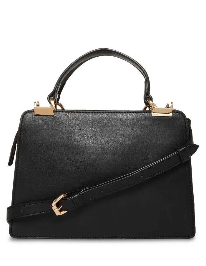 Anne Klein Mini Convertible Snake Trimmed Satchel With Swag Chain Black Women Handbags