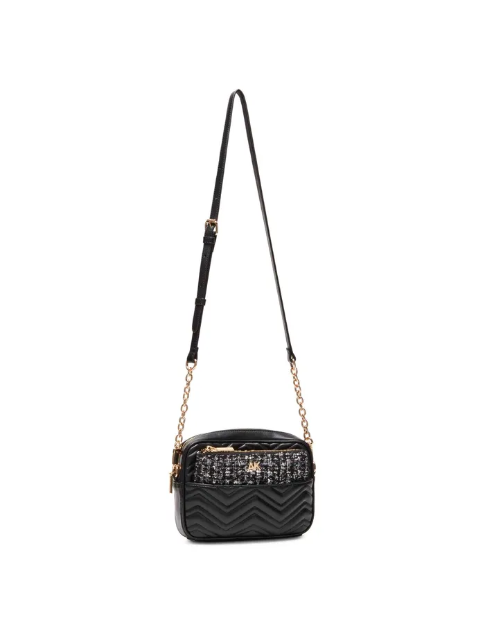 Anne Klein Mixed Media Camera Crossbody With 2 Detachable Pouches Black Women Handbags
