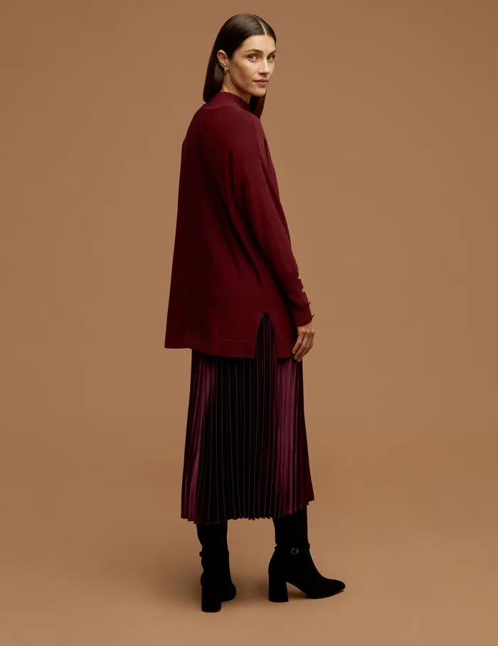 Anne Klein Mock Neck Long Sleeve Sweater With Buttons Chianti Women Clothing