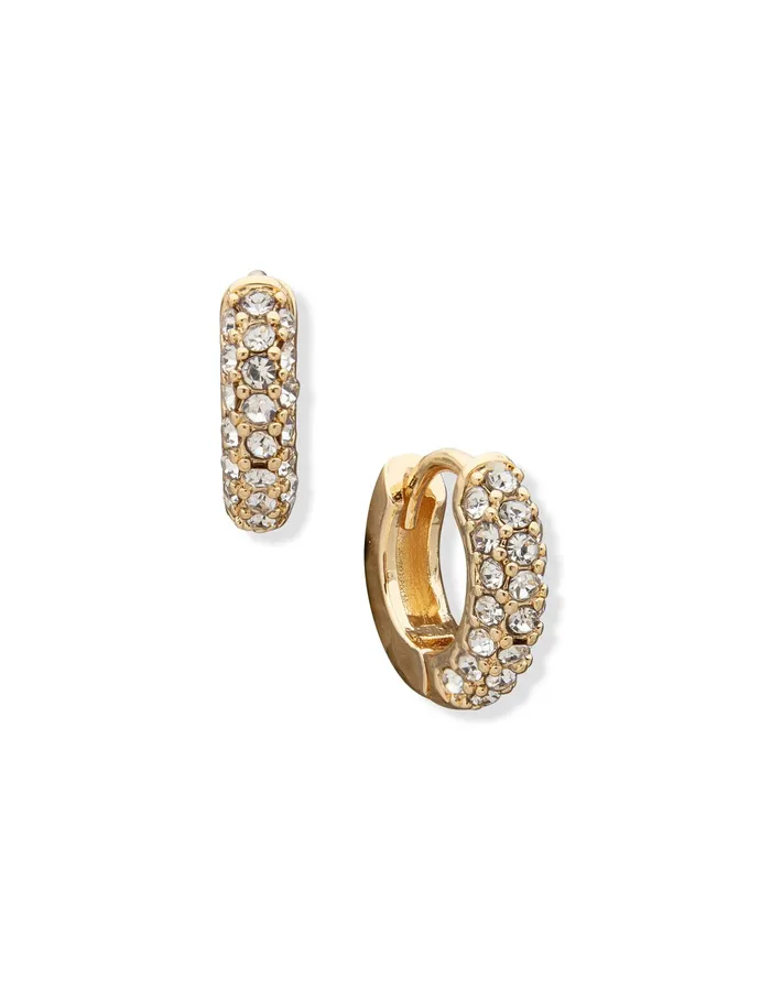 Anne Klein Pave Huggie Hoop Earrings Goldtone Women Watches 038 Jewelry