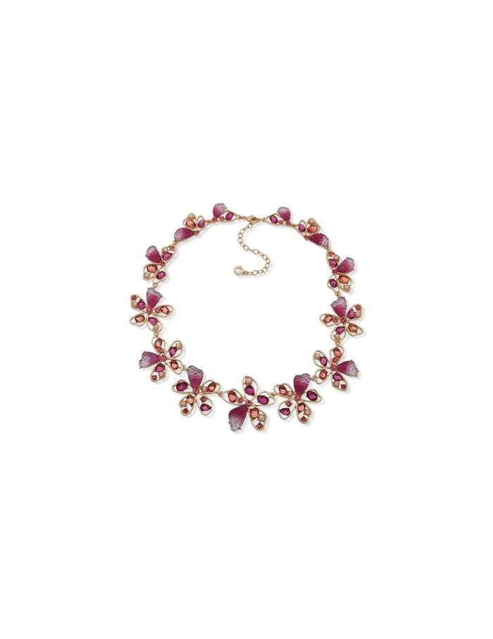 Anne Klein Pink Multi Stone Flower Collar Gold Tone Women Watches 038 Jewelry