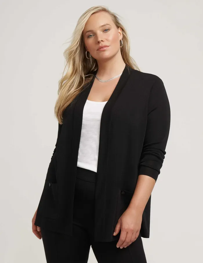 Anne Klein Plus Size Two Pocket Malibu Cardigan Anne Black Women Clothing