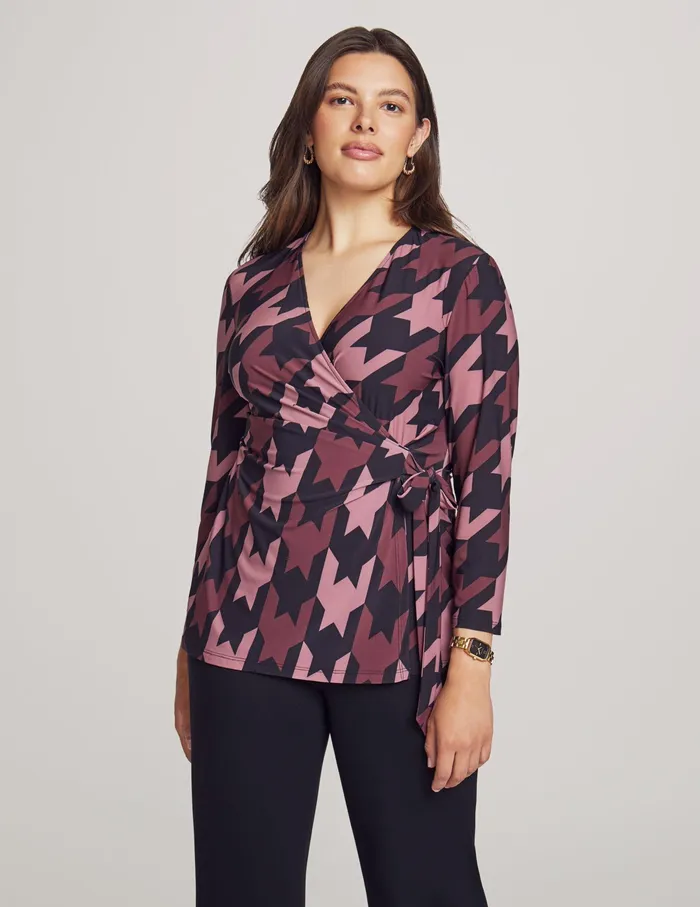 Anne Klein Printed 34 Sleeve Wrap Top Anne Blk Women Clothing