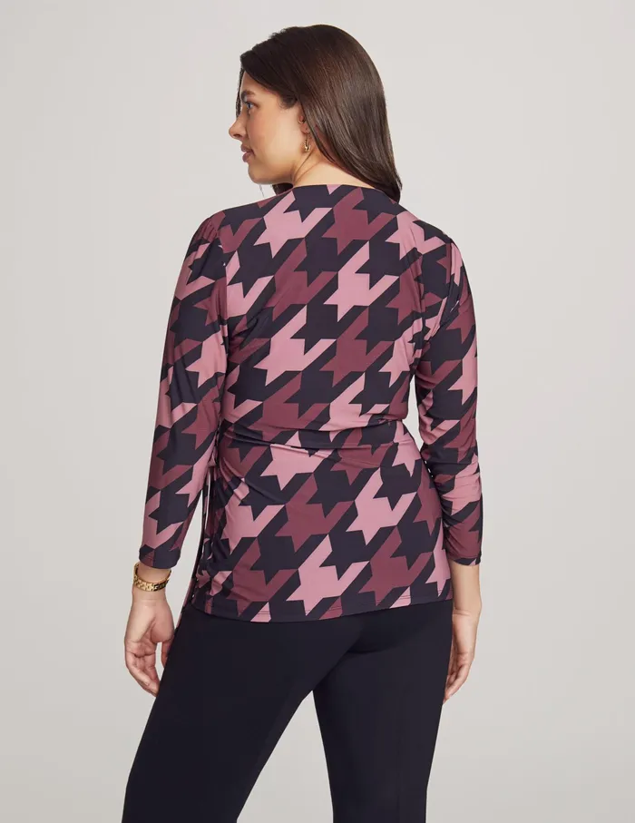 Anne Klein Printed 34 Sleeve Wrap Top Anne Blk Women Clothing