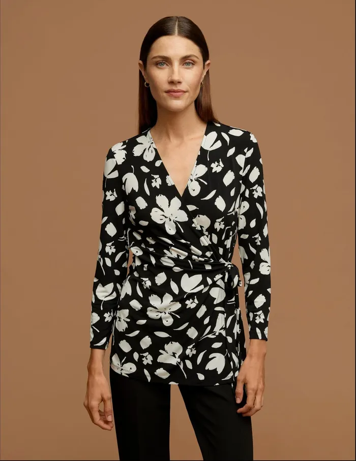 Anne Klein Printed Faux Wrap Top Anne Black Women Clothing